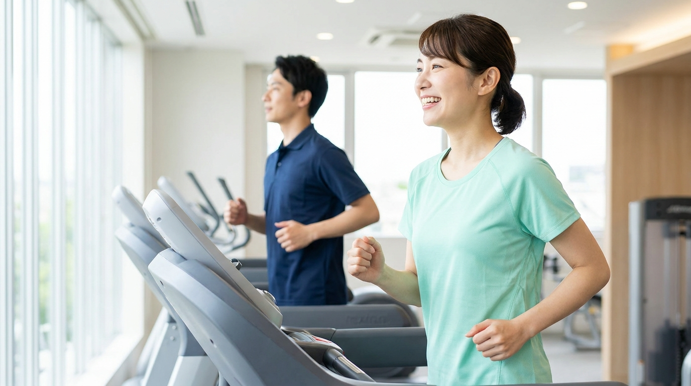 トレッドミルでランニングする女性
